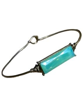 Wire Wrapped Aqua Chalcedony Ladies Bangle Bracelet